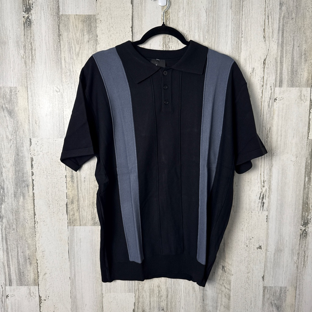 Men's Alpinestars Black & Grey Striped Polo Shirt L